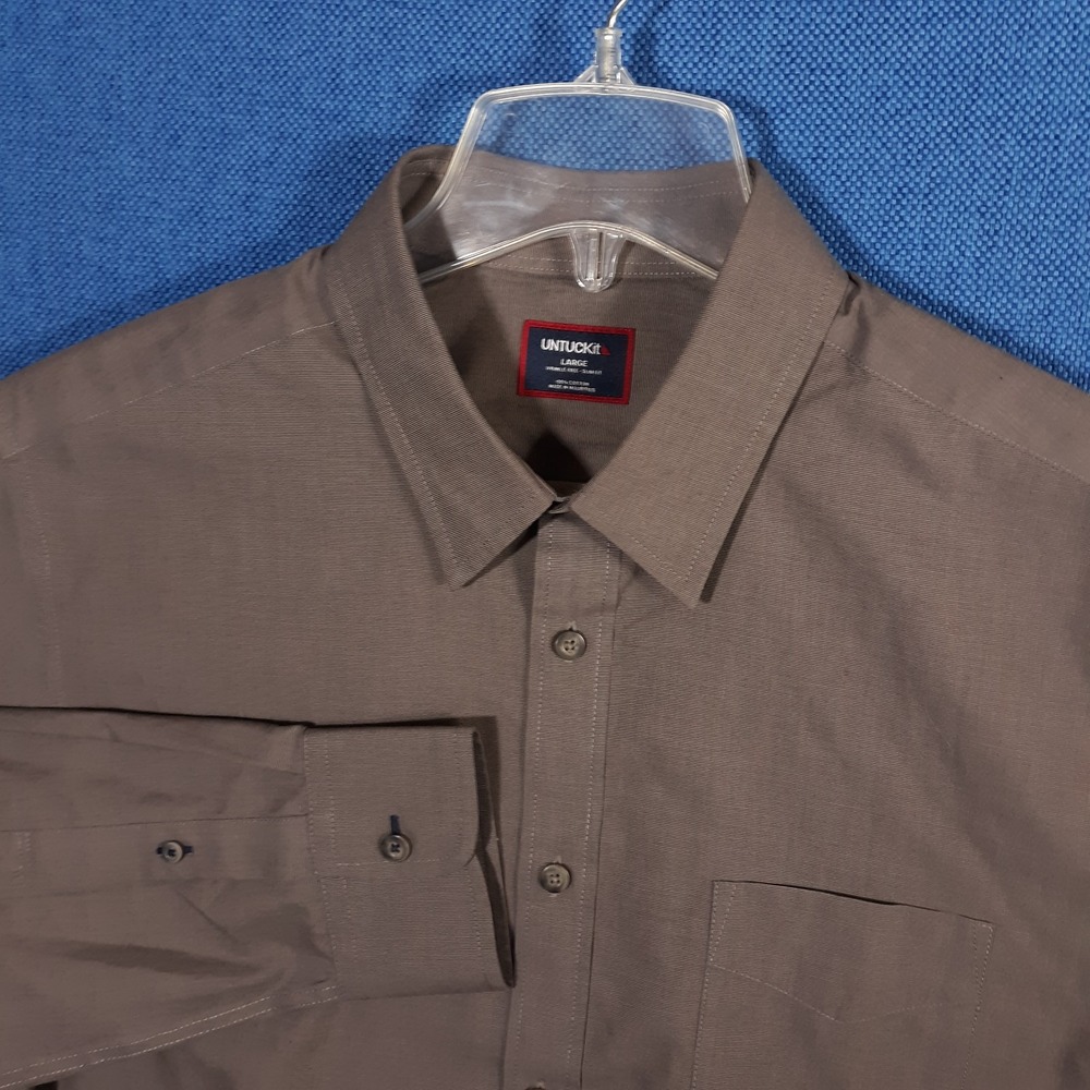 UNTUCKit Button Up Shirt Mens Large Wrinkle Free Slim Fit Gray Sangiovese